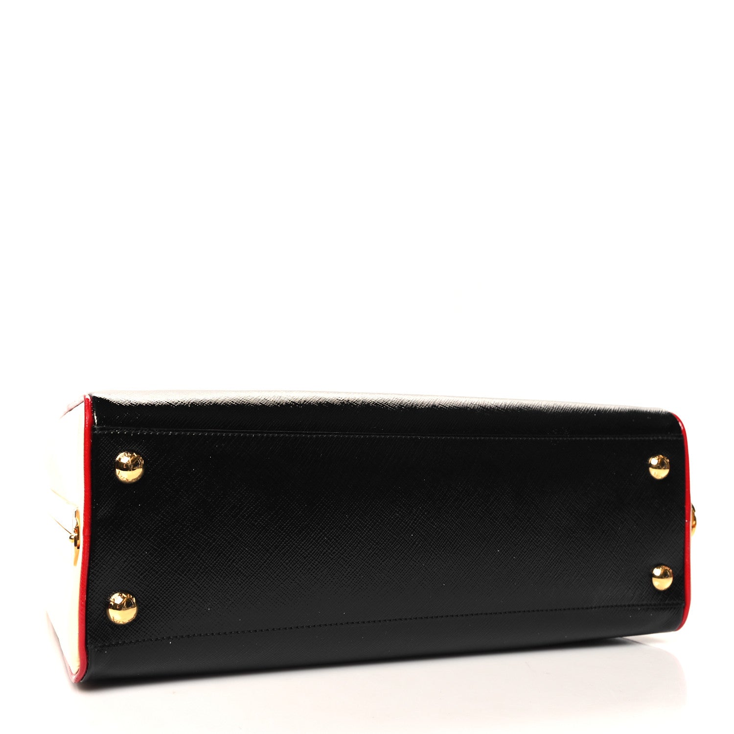 Prada Saffiano Vernice Pyramid Bag Black White Rosso 4 of 11