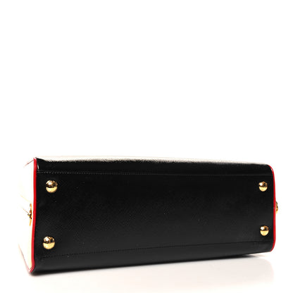 Prada Saffiano Vernice Pyramid Bag Black White Rosso 4 of 11