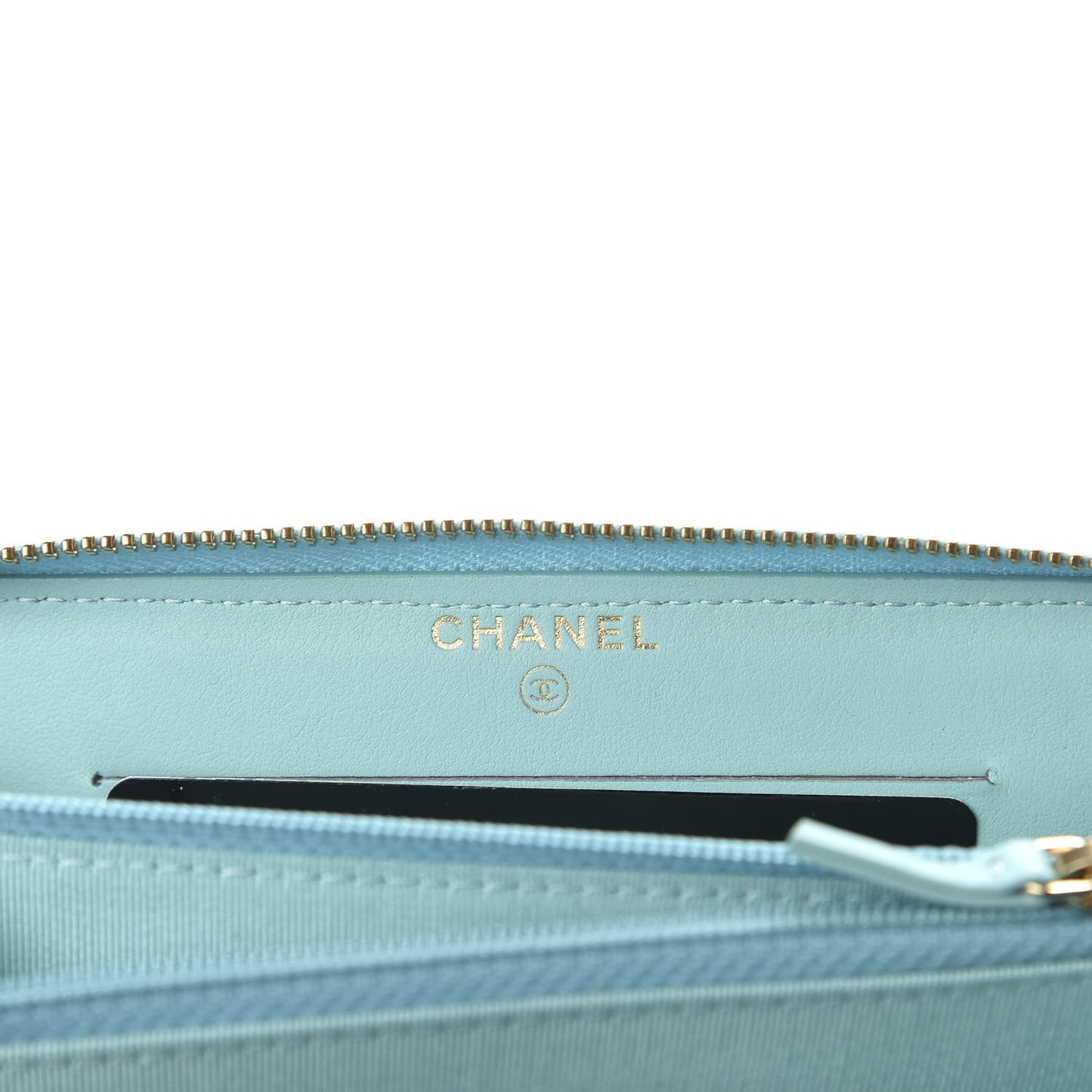 Caviar Quilted Medium Zip Around Wallet Light Blue