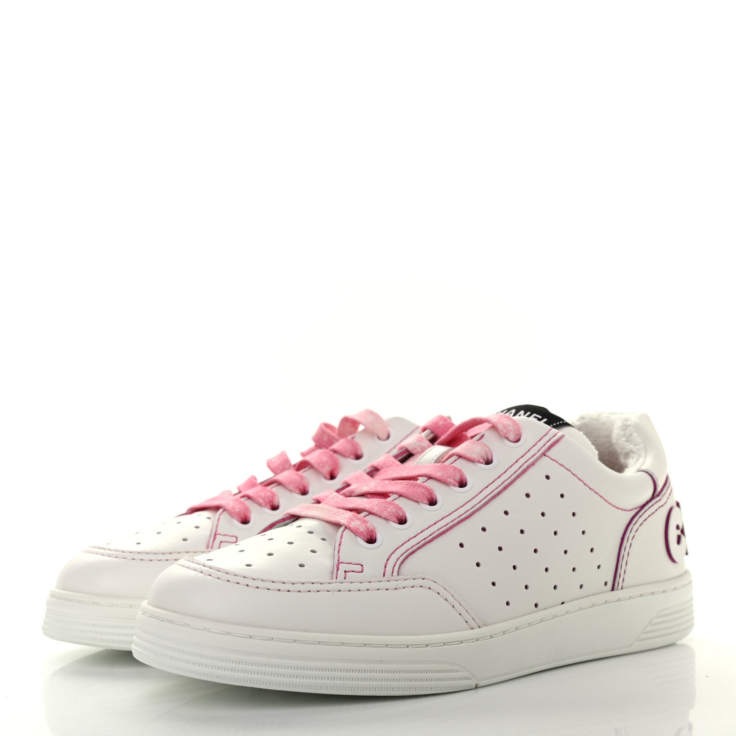 Chanel Calfskin Womens Logo Sneakers 37.5 White Pink 3 of 15