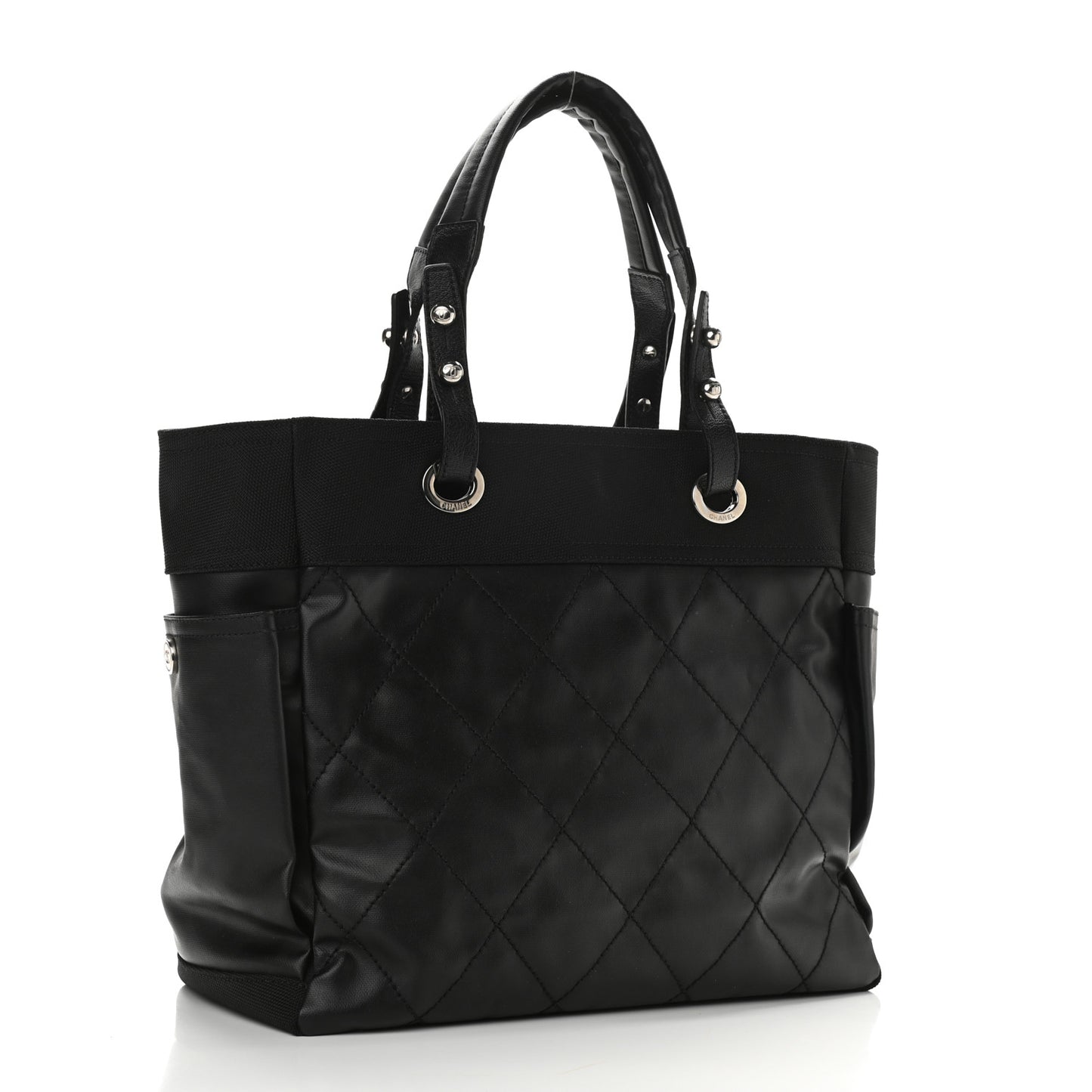Coated Canvas Quilted Large Paris Biarritz Tote Black