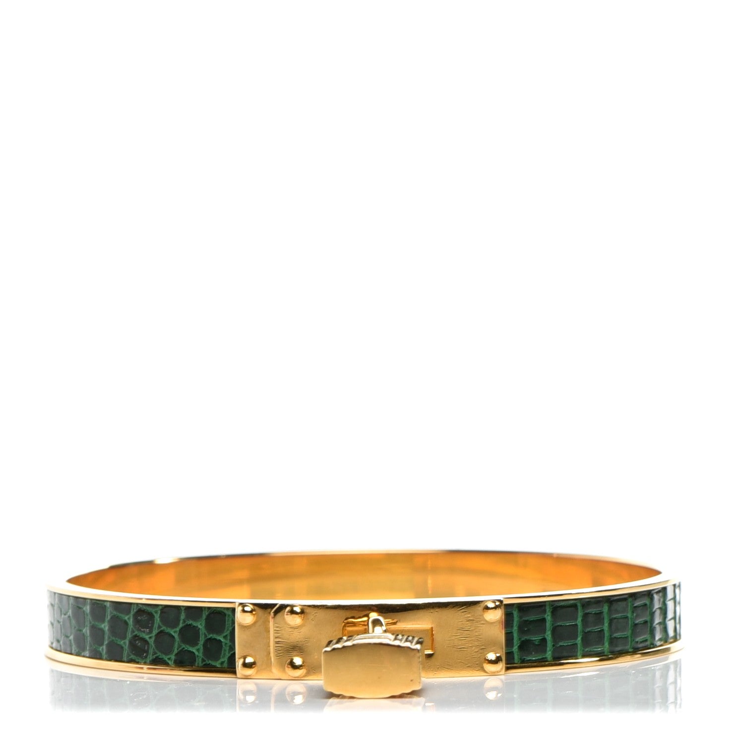 Hermes Lizard Kelly Lock Cadena Bracelet Vert Fonce 1 of 5