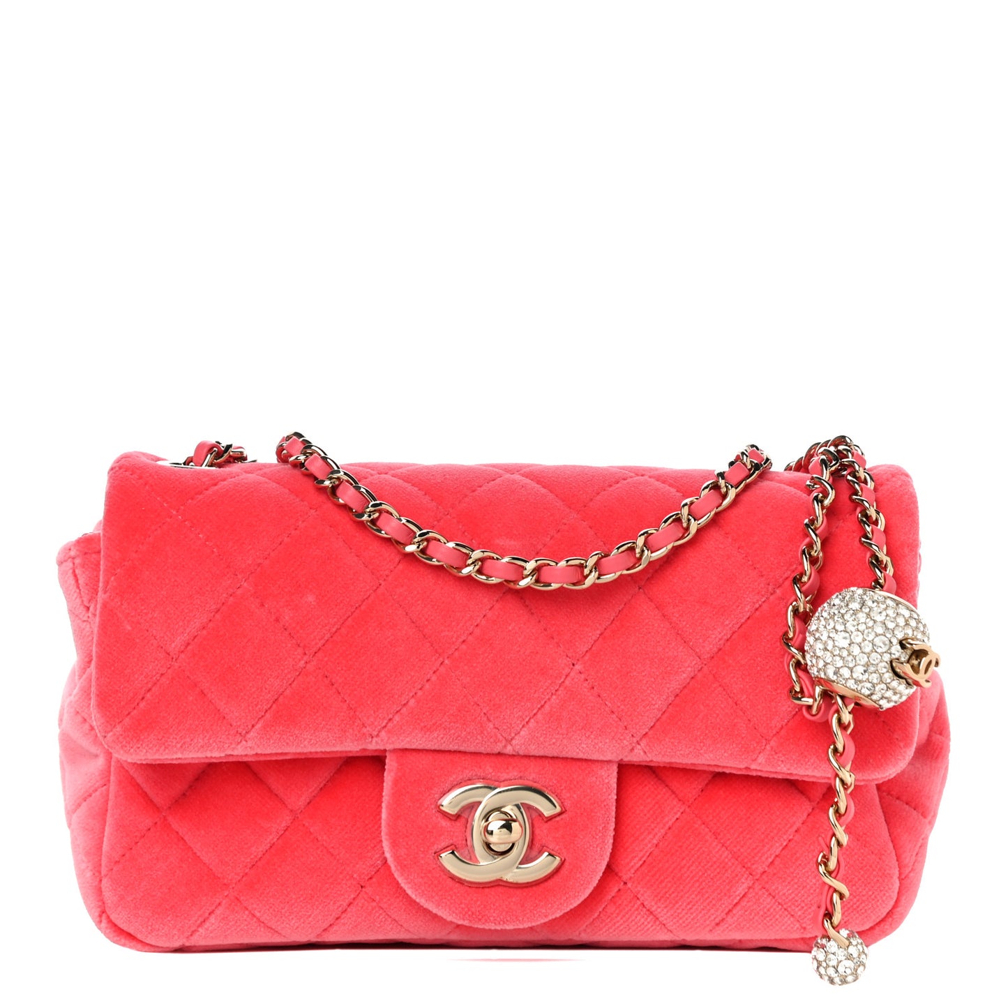 Velvet Quilted Mini Rectangular Pearl Crush Flap Coral
