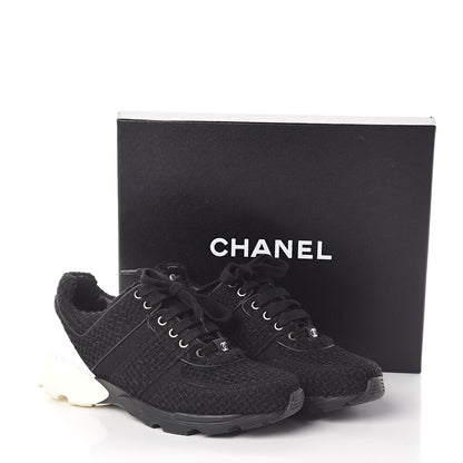 Chanel Tweed Calfskin Sneakers 39 Black White 8 of 8
