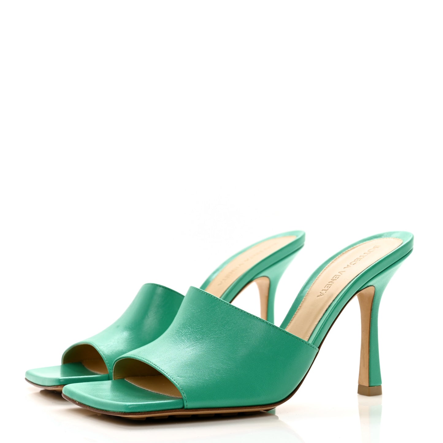 Lambskin Stretch Mule Sandals 36.5 Acid Turquoise