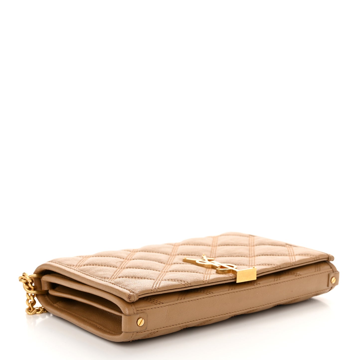 Lambskin Diamond Quilted Becky Chain Wallet Natural Tan