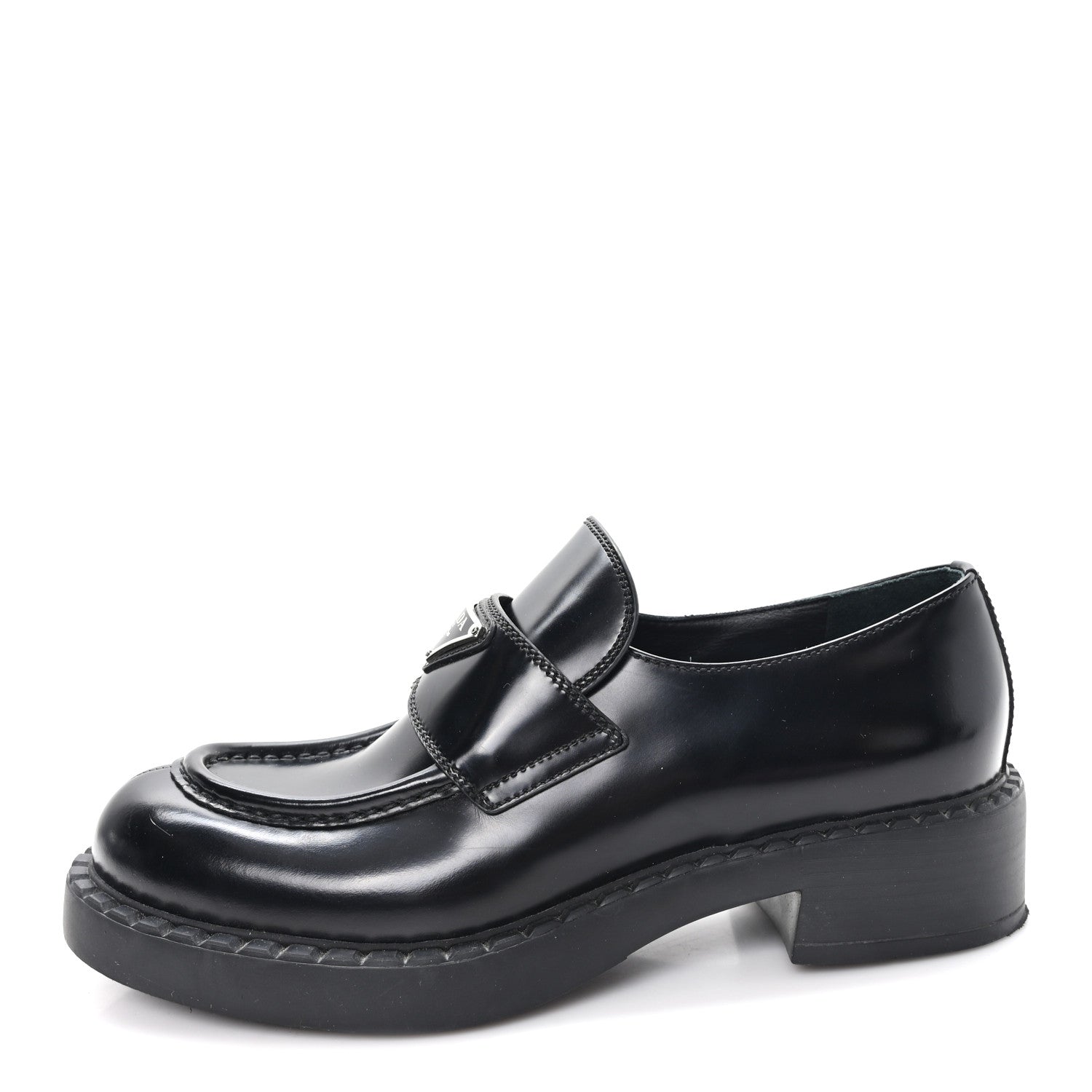 Prada Spazzolato Metal Triangle Logo 50mm Loafers 39 Black 1 of 11