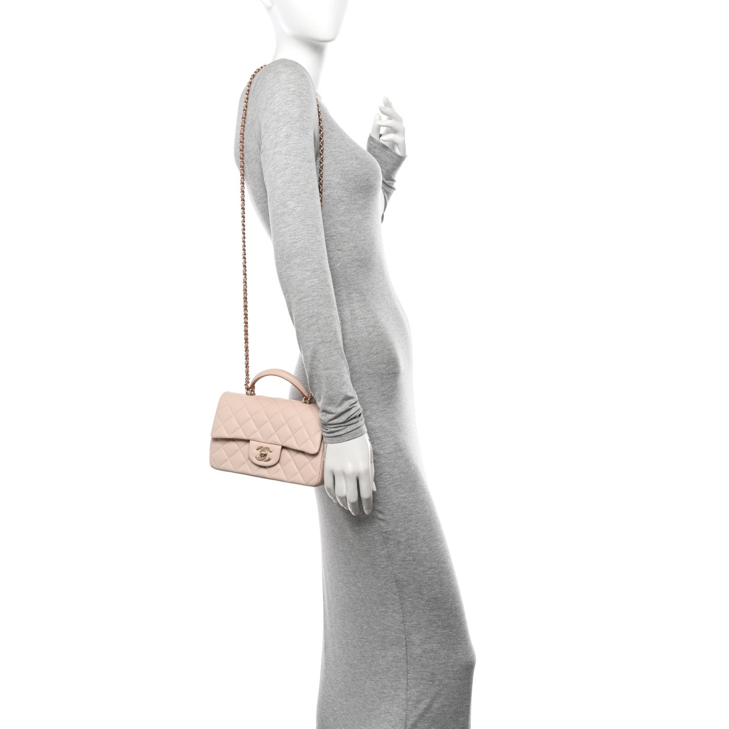 Chanel Lambskin Quilted Bi-Color Mini Top Handle Rectangular Flap Ecru Dark Beige 2 of 11