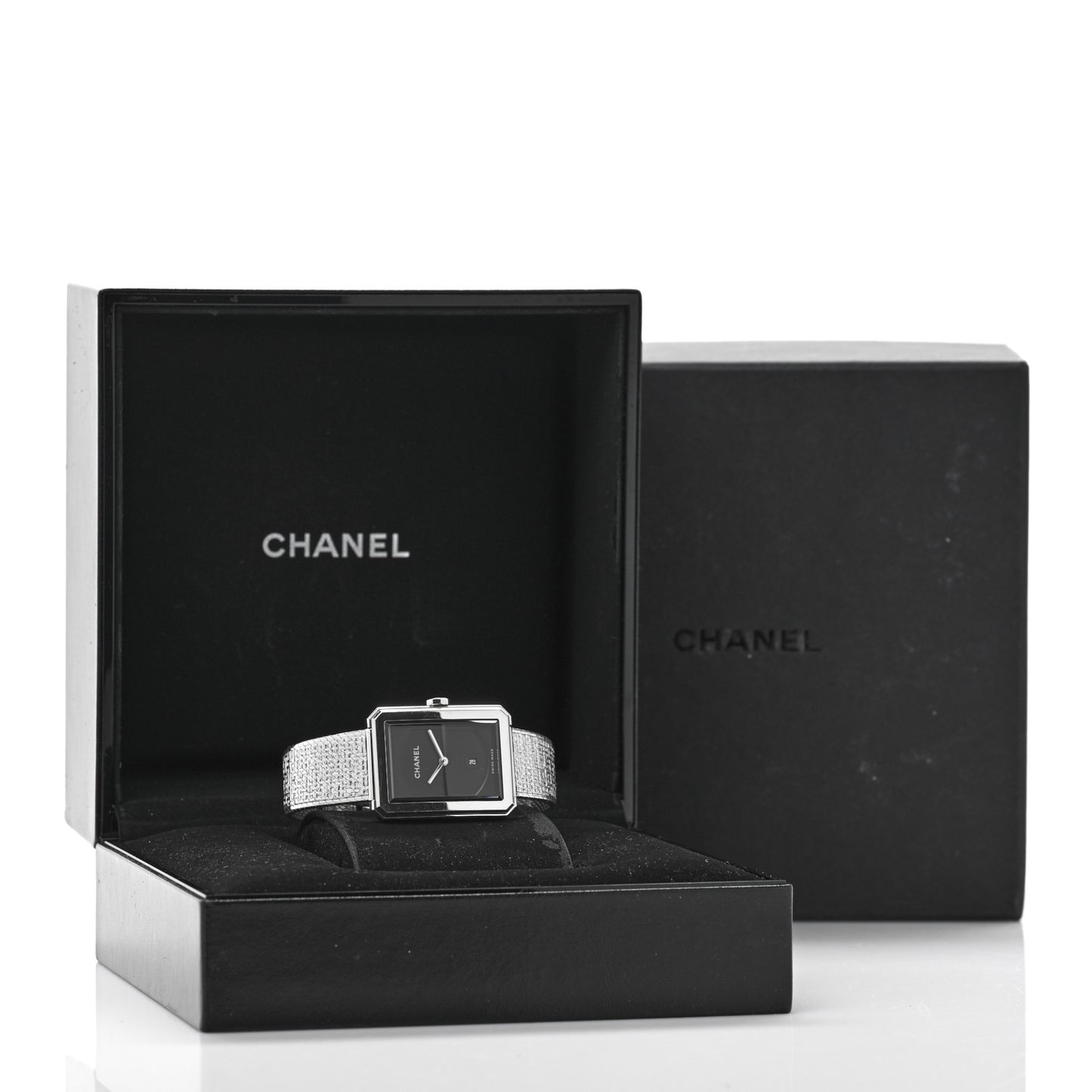 Stainless Steel 26mm Boy-friend Tweed Quartz Watch Black