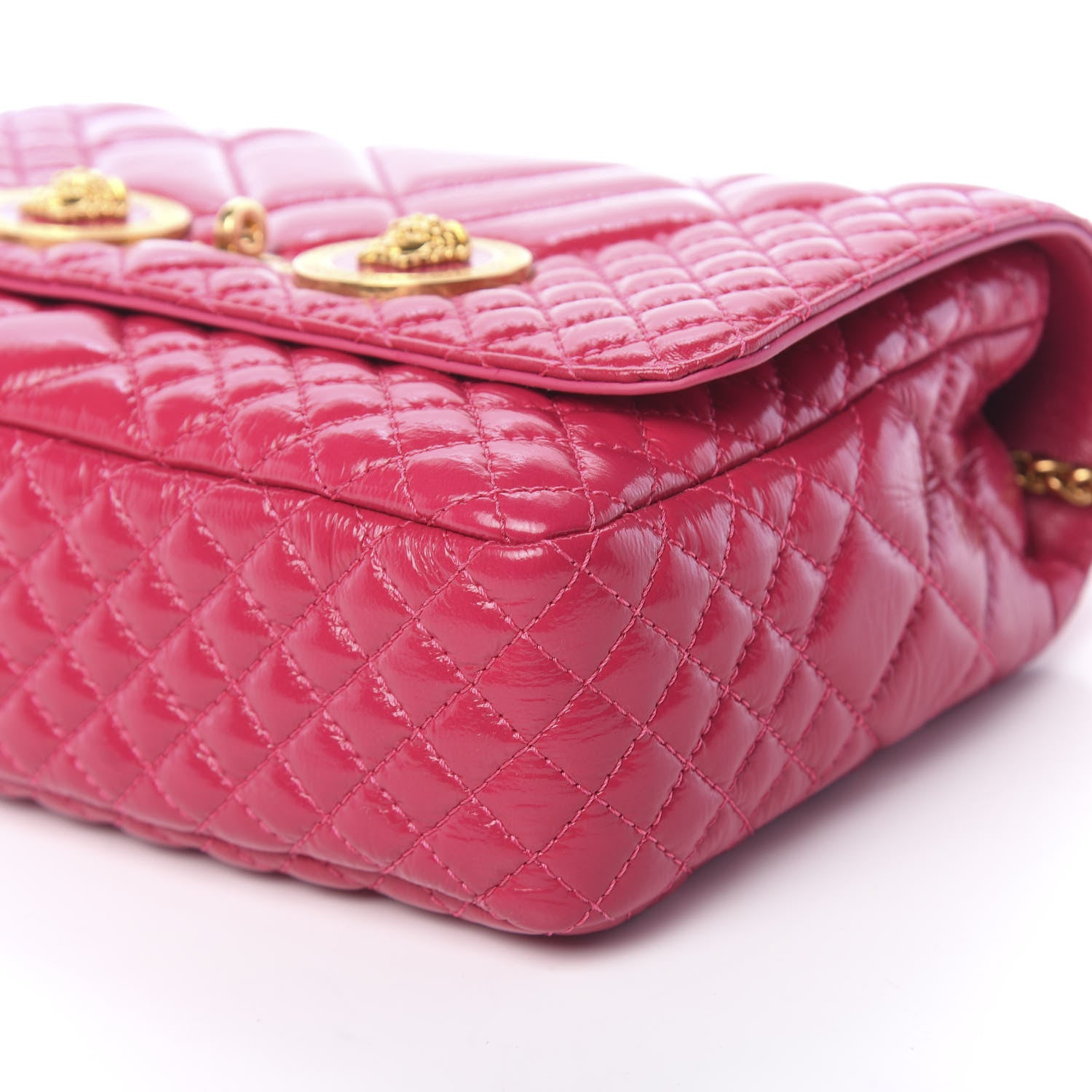 Versace Patent Nappa Quilted Medium Icon Shoulder Bag Fuchsia 8 of 9