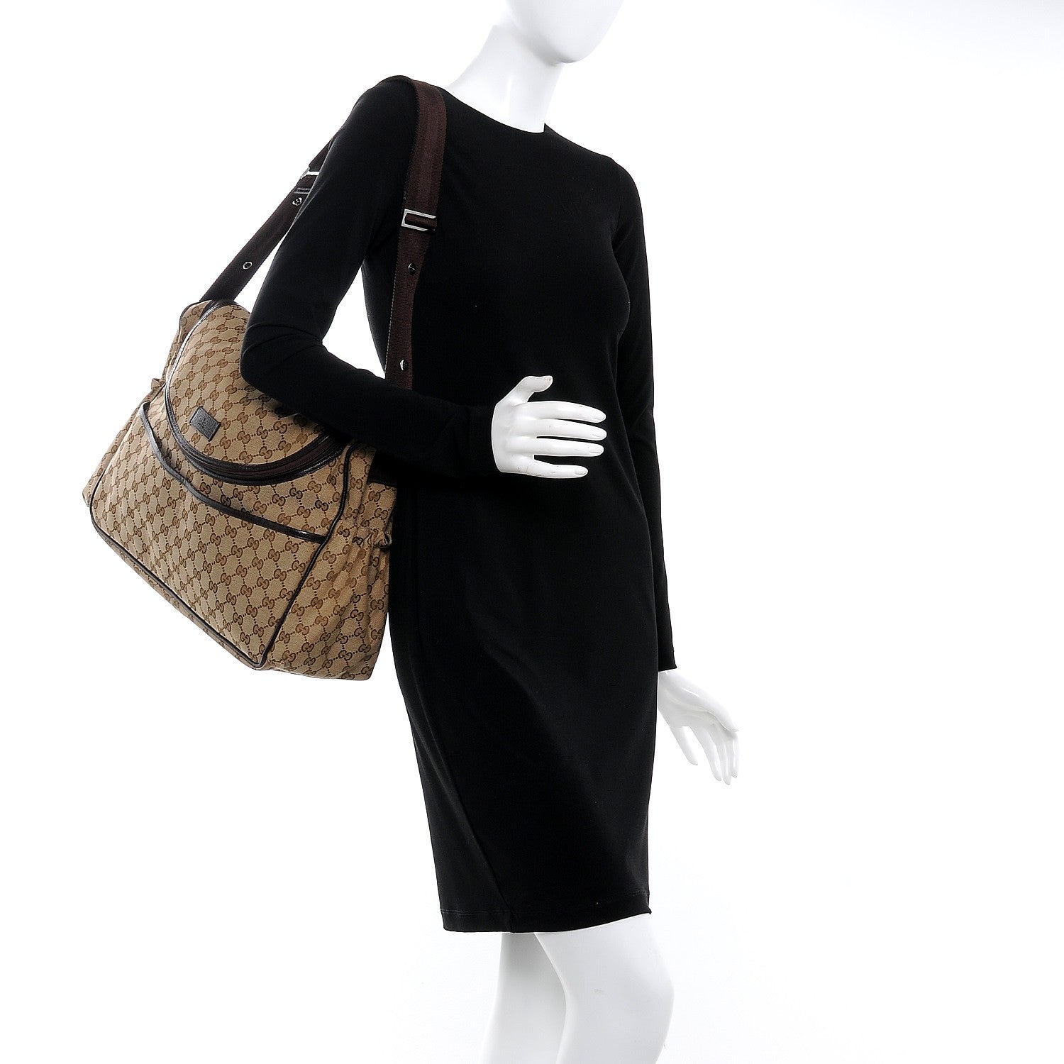 Gucci Monogram Natural Pigskin Large Diaper Bag Beige Ebony Cocoa Dark Chocolate 2 of 7
