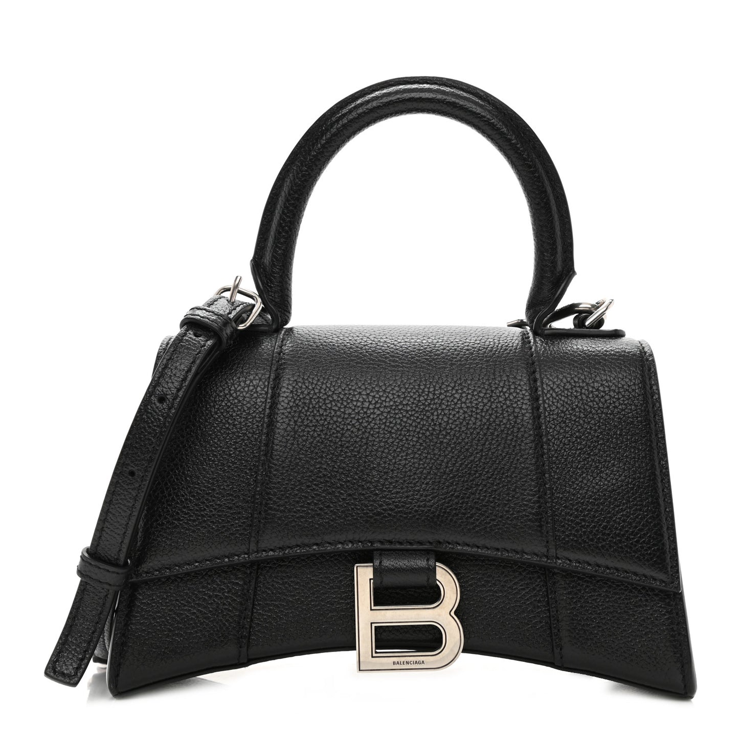 Grained Calfskin Hourglass Top Handle Bag XS Black