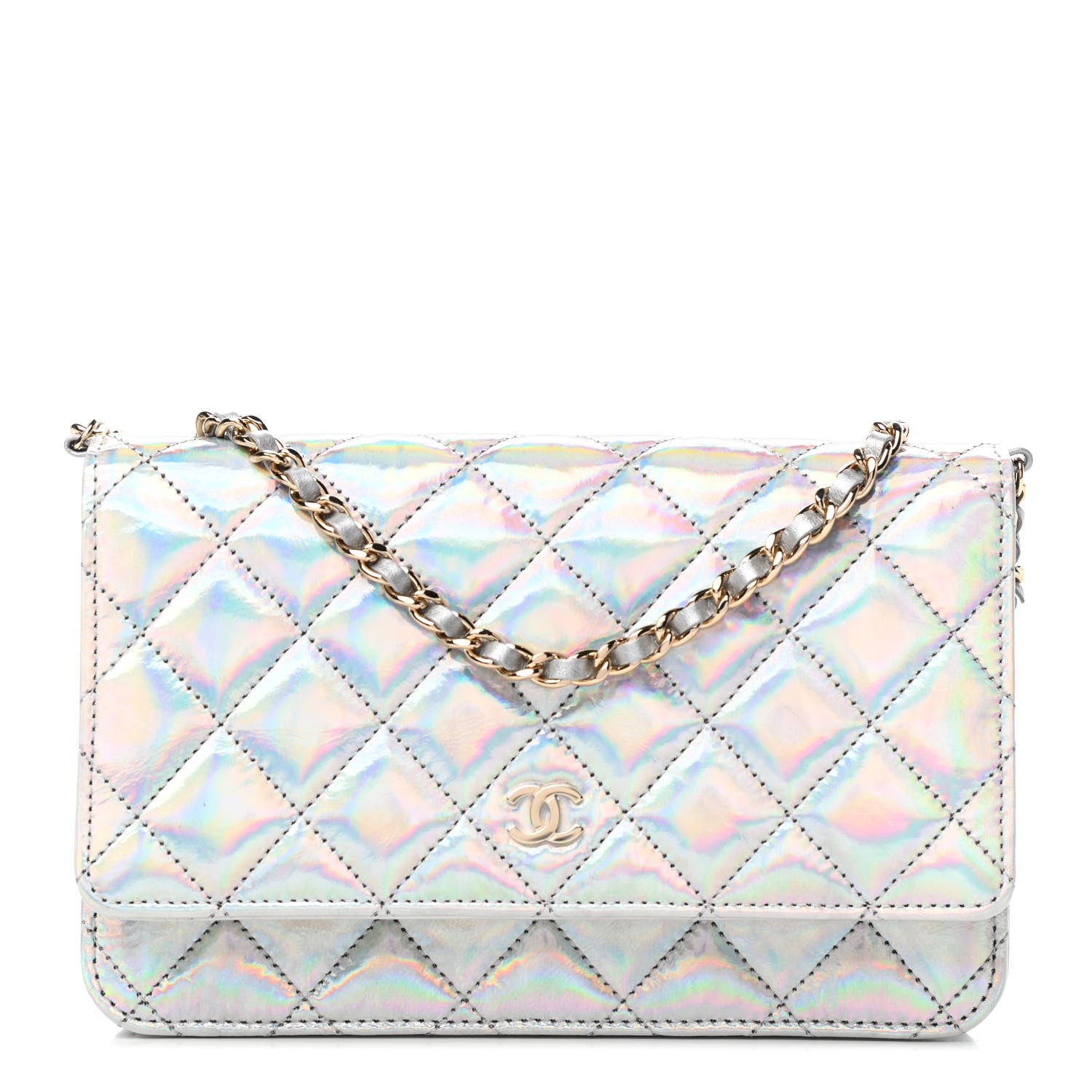 Chanel Iridescent Goatskin Quilted Wallet On Chain WOC Silver 1 of 4