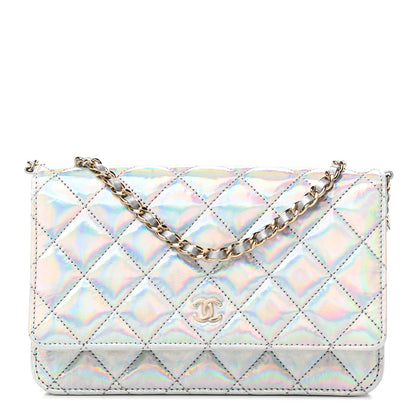 Chanel Iridescent Goatskin Quilted Wallet On Chain WOC Silver 1 of 4