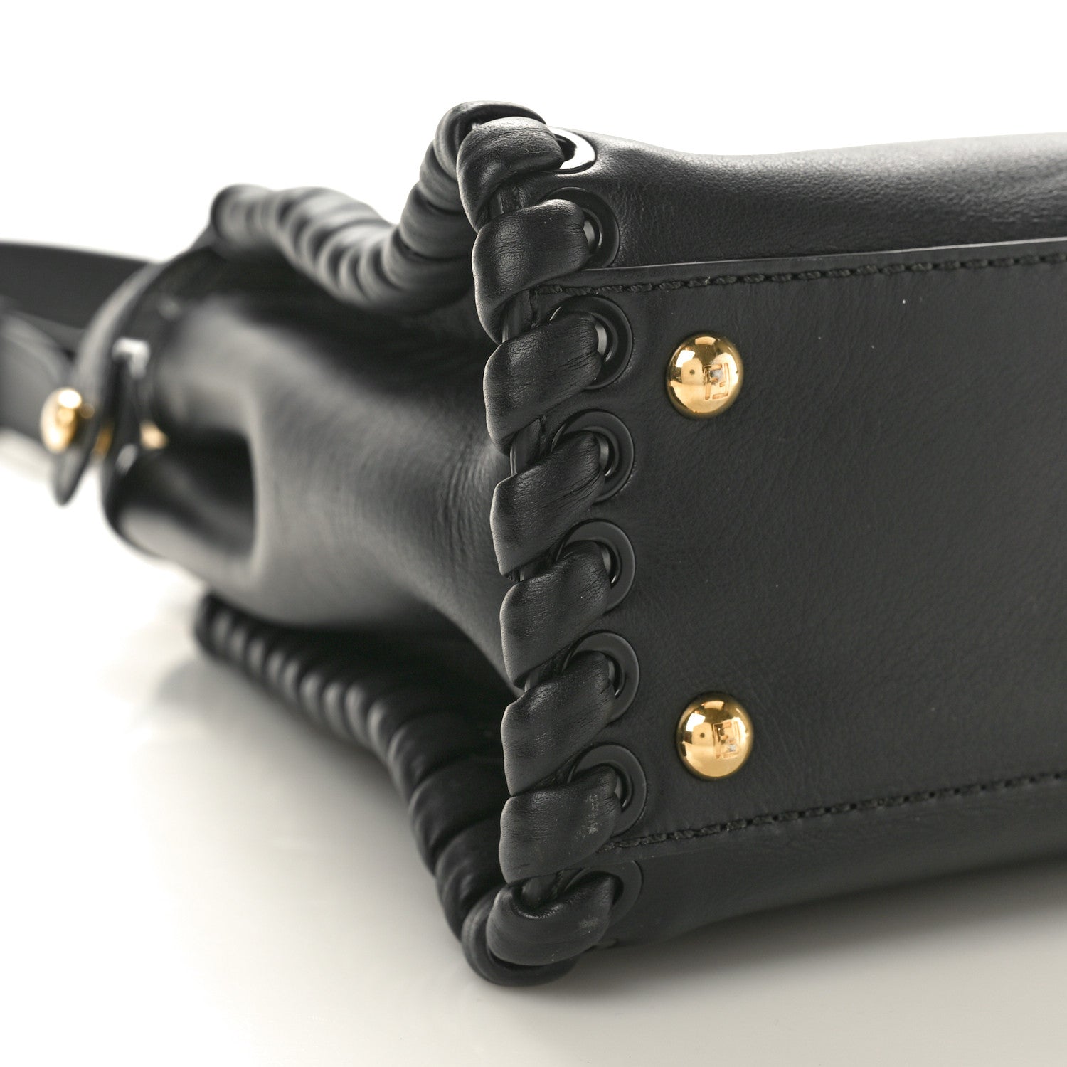 Fendi Vitello Seta Lace Up Medium Peekaboo Iconic Satchel Black 9 of 12