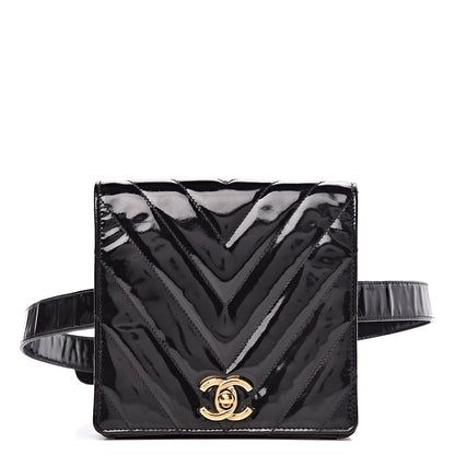 Chanel Patent Chevron Quilted Belt Bag 70 28 Black 1 of 12