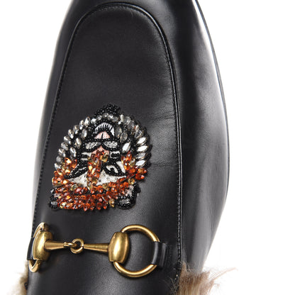 Gucci Calfskin Fur Crystal Tiger Embroidered Mens Princetown Slippers 8 Black 10 of 11