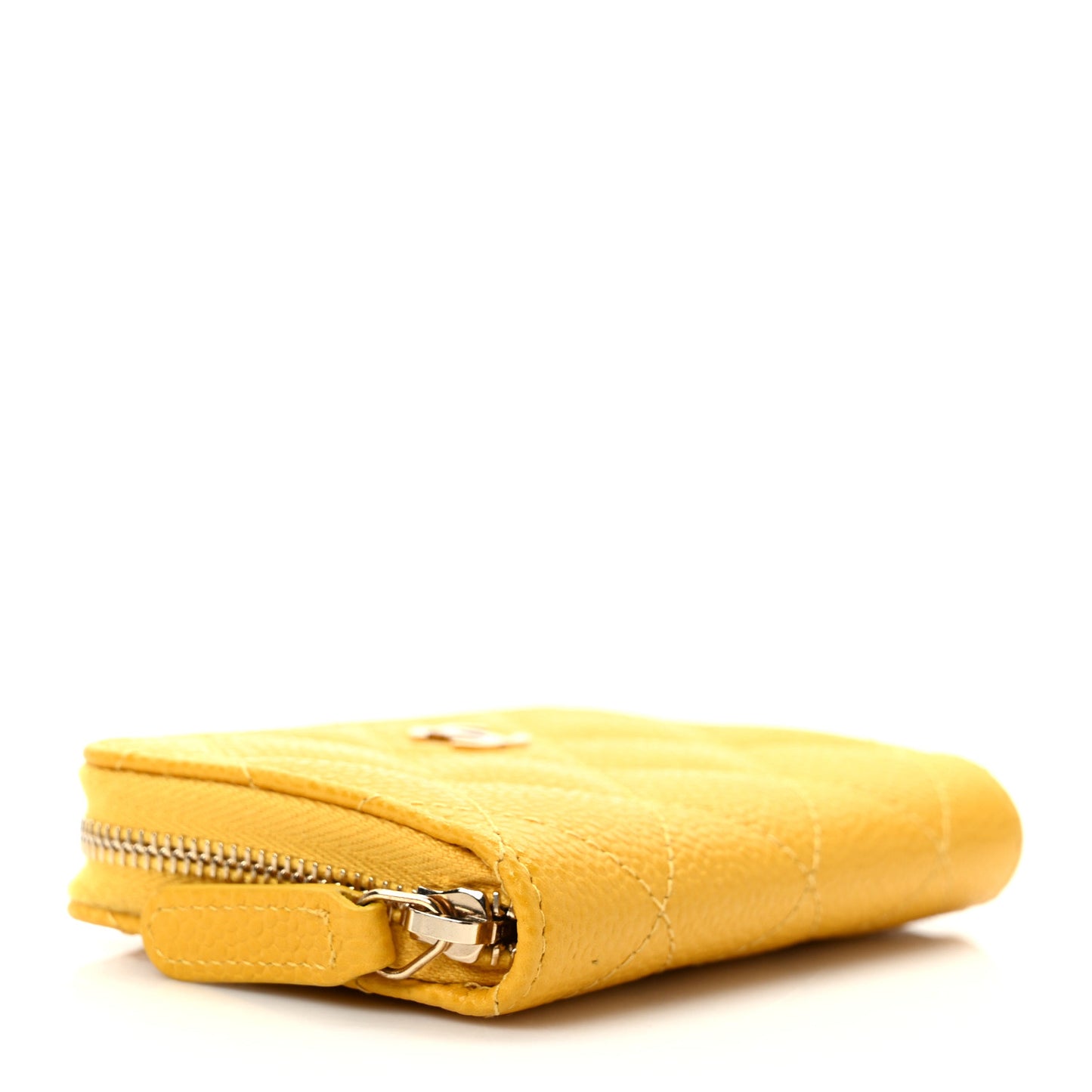 Caviar Quilted Zip Coin Purse Yellow