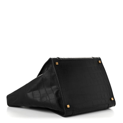 Celine Crocodile Embossed Calfskin Medium Phantom Luggage Black 4 of 8