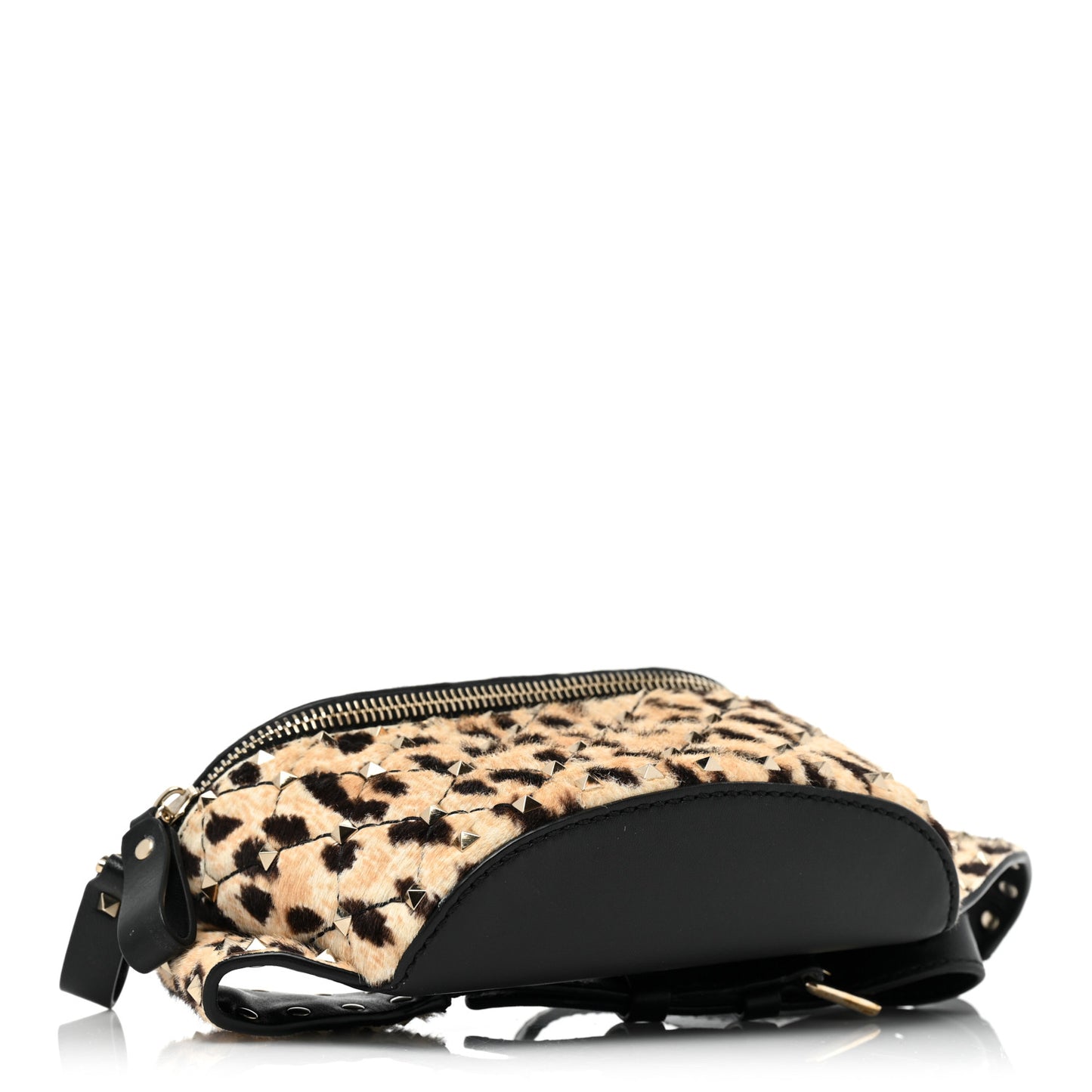 Calfskin Pony Hair Leopard Print Rockstud Spike Belt Bag 75