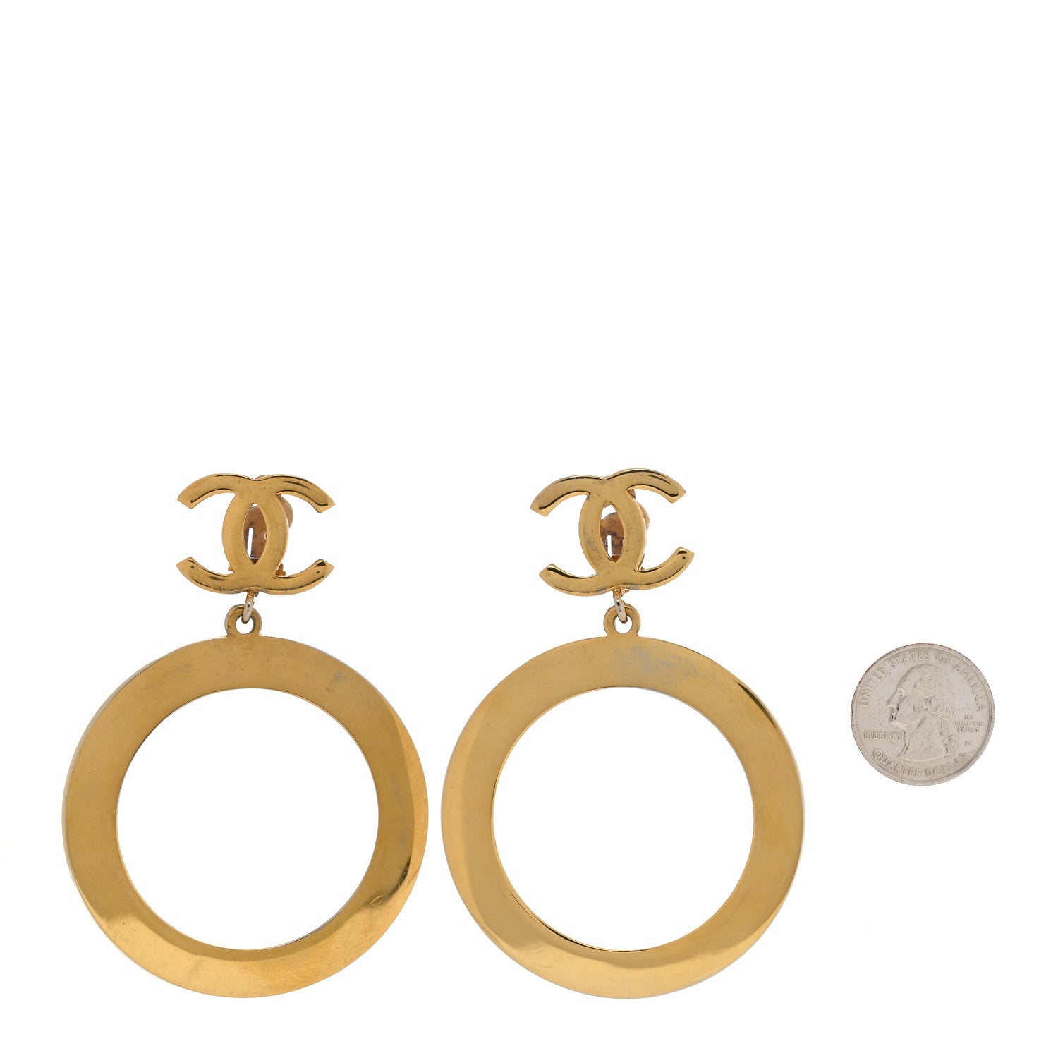 Chanel Metal CC Circle Drop Clip On Earrings Gold 2 of 8