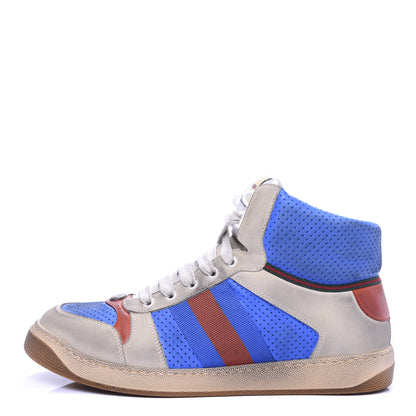 Gucci Nubuck Web Mens Screener High Top Sneakers 9.5 Dusty Milk Bright Splash 1 of 10