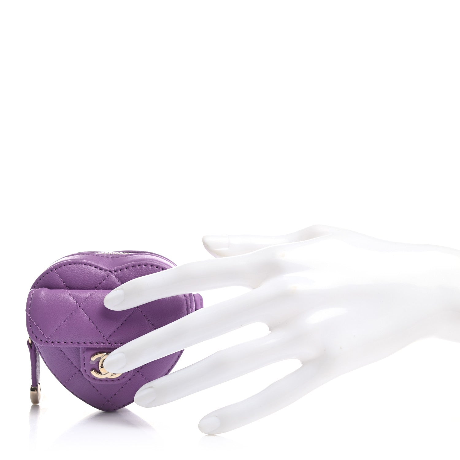 Chanel Lambskin Quilted CC In Love Heart Zipped Arm Coin Purse Purple 2 of 8