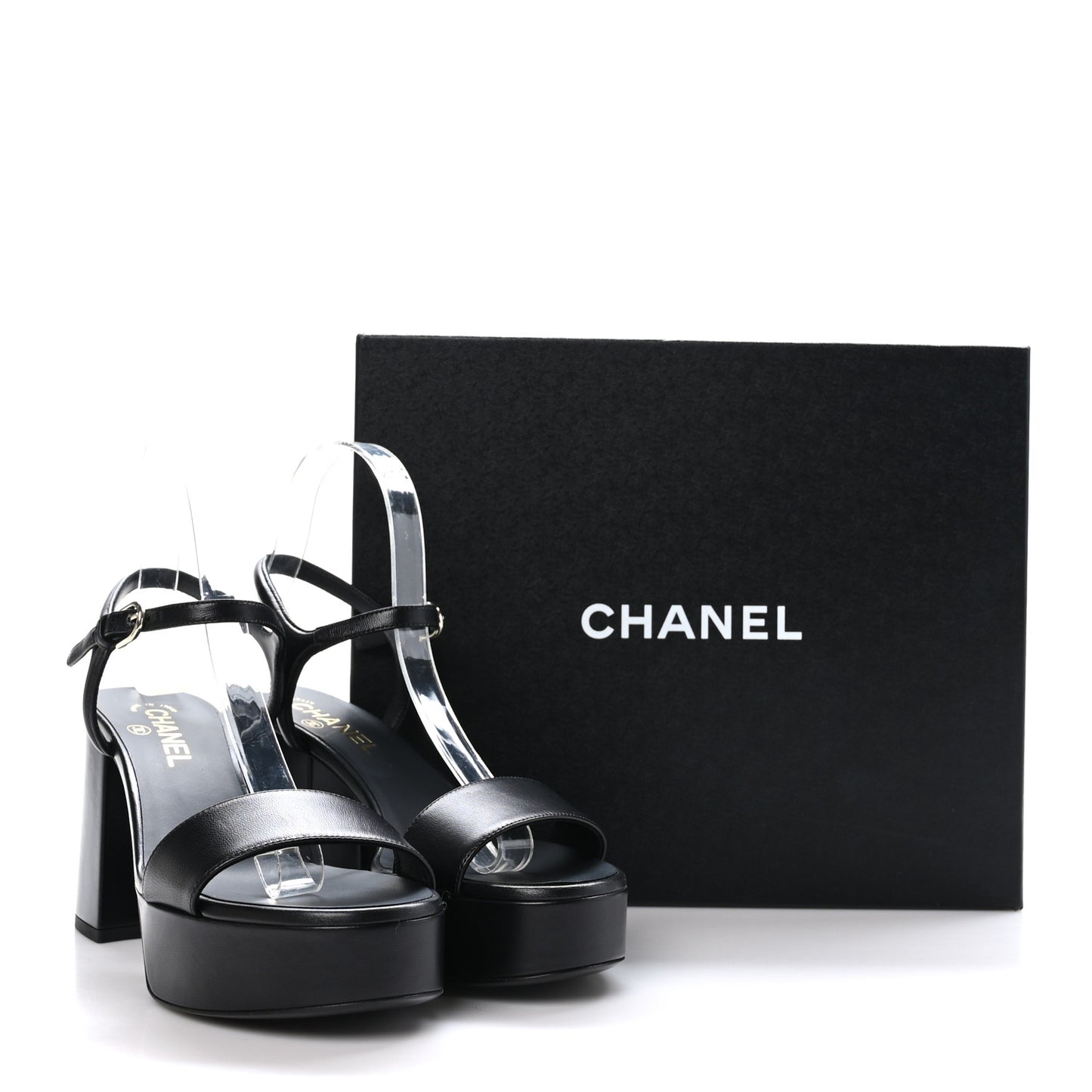Lambskin Logo Platform Sandals 39.5 Black