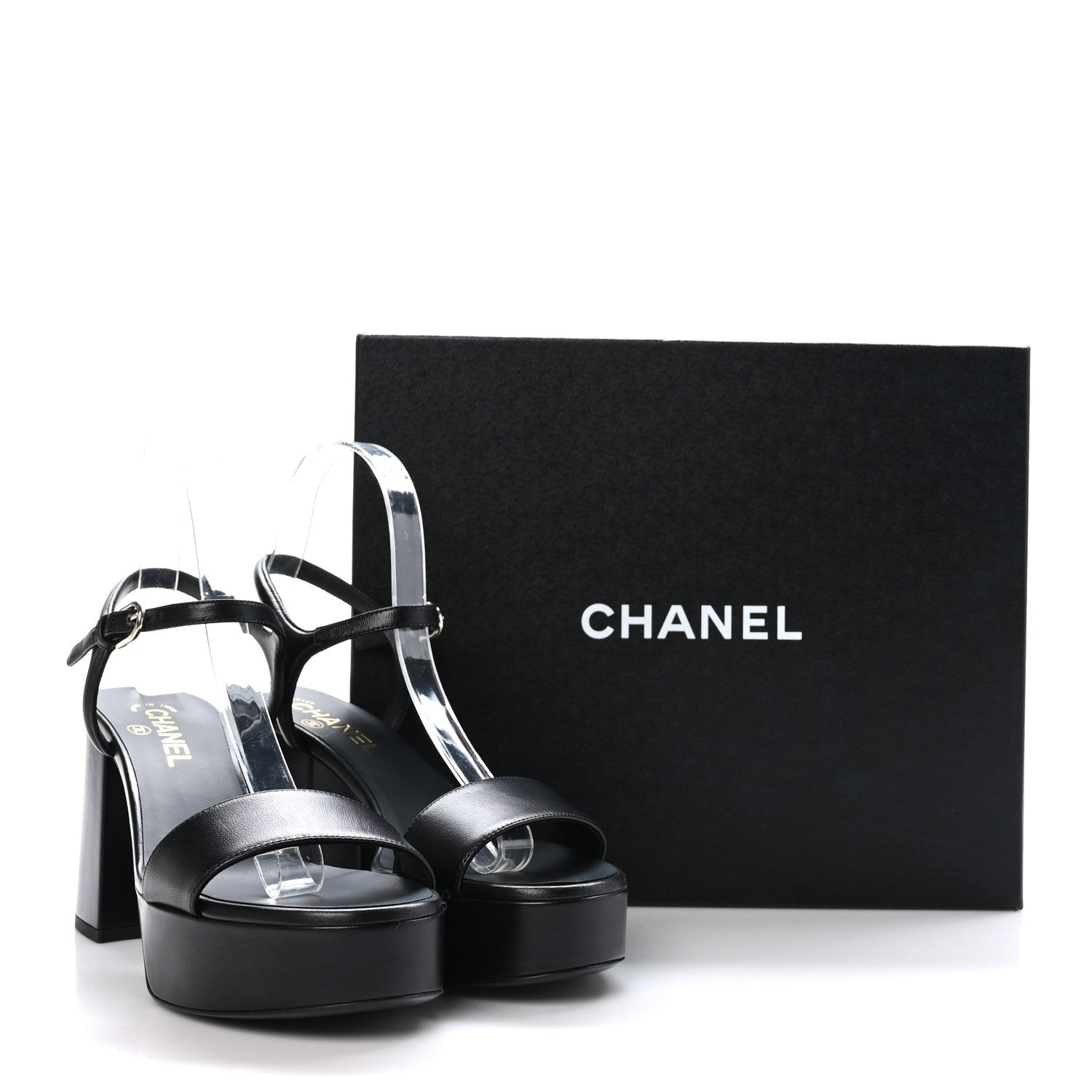 Chanel Lambskin Logo Platform Sandals 39.5 Black 9 of 9