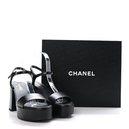 Chanel Lambskin Logo Platform Sandals 39.5 Black 9 of 9