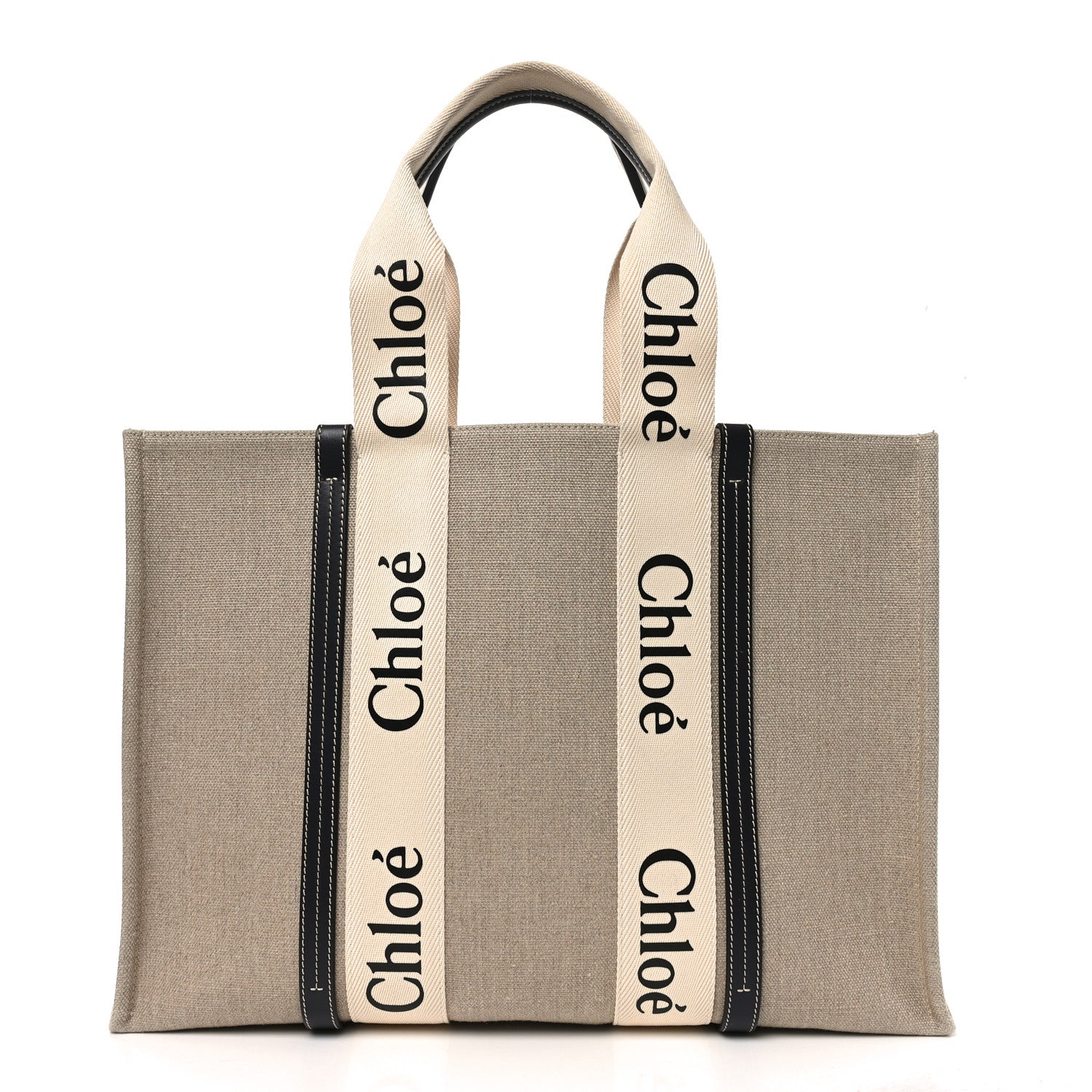 Chloe Cotton Calfskin Large Woody Ribbon Tote White Blue 1 of 10