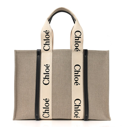Chloe Cotton Calfskin Large Woody Ribbon Tote White Blue 1 of 10