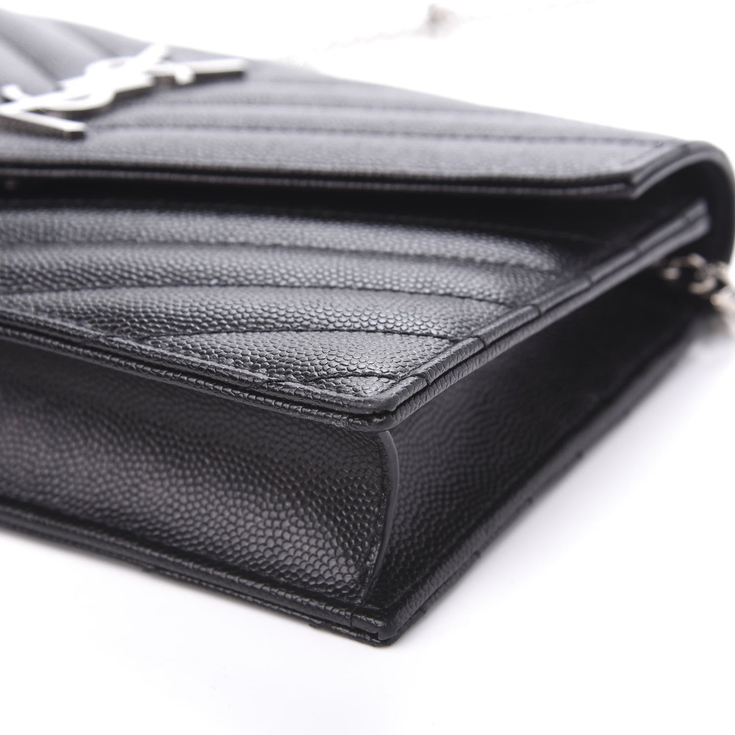 Saint Laurent Grain De Poudre Matelasse Chevron Monogram Envelope Chain Wallet Black 8 of 8