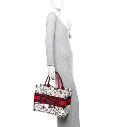 Christian Dior Canvas Embroidered Medium Dioramour Graffiti Book Tote Latte Multicolor 2 of 8