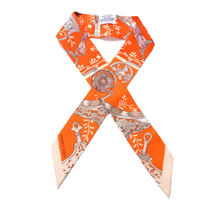 Hermes Silk Etriers Remix Twilly Orange Creme Beige 1 of 4