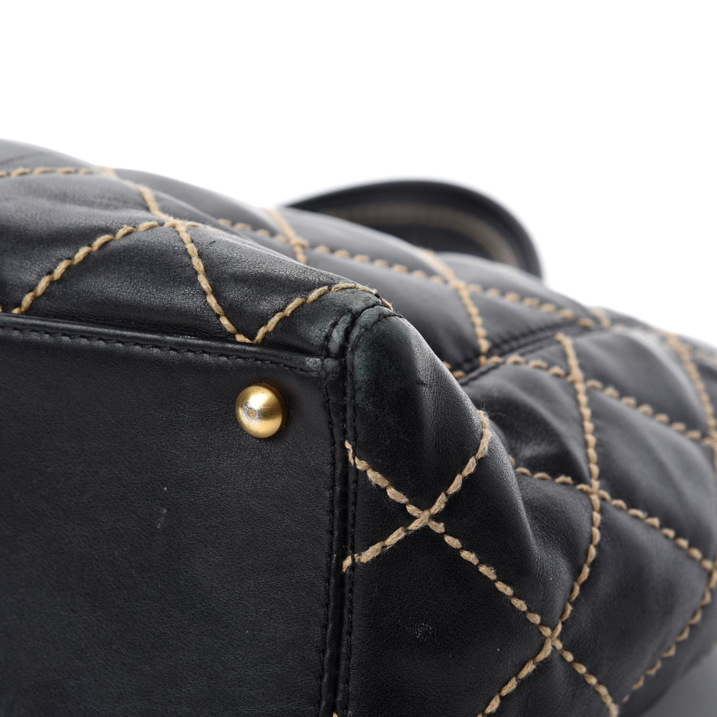 Calfskin Contrast Stitch Surpique Tote Black