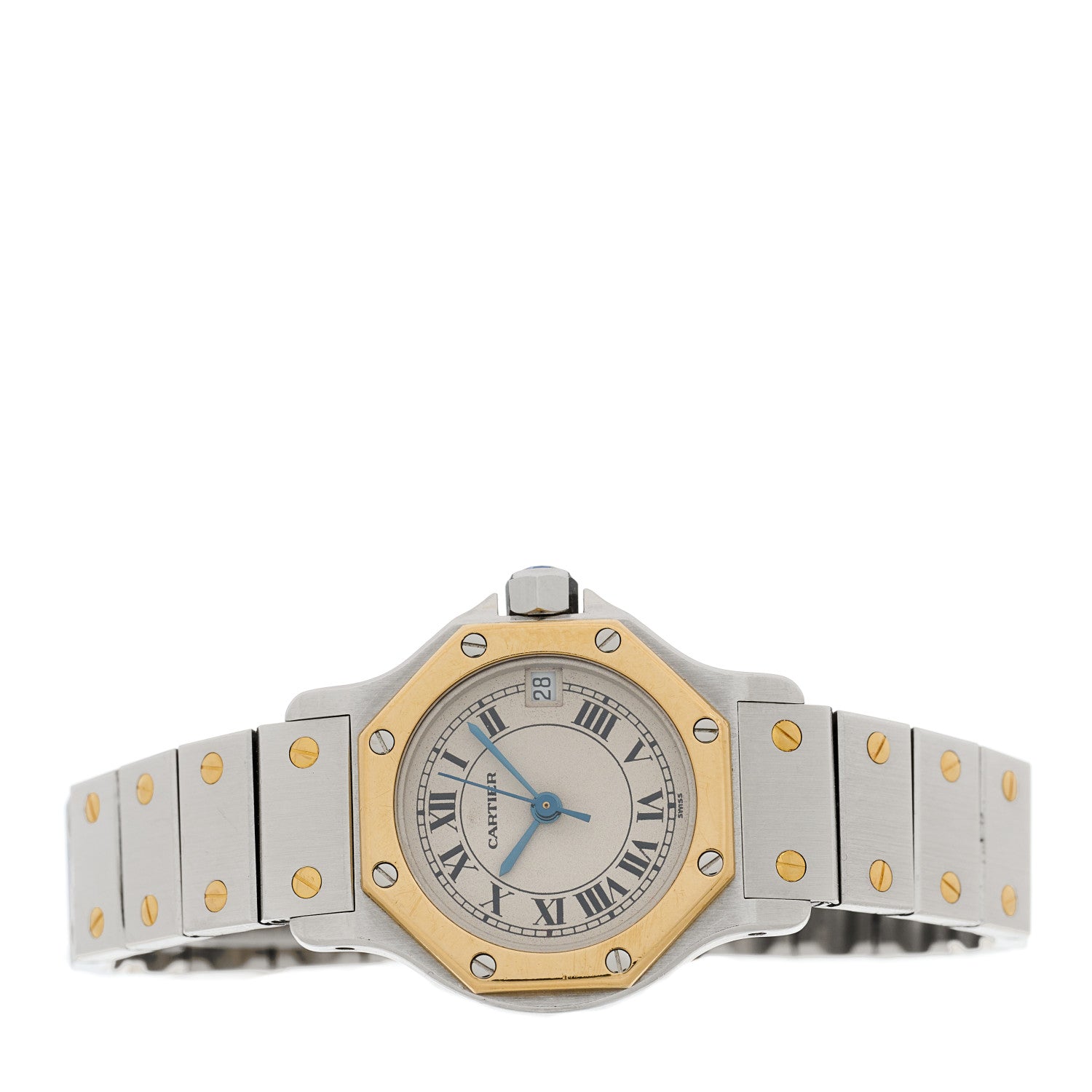 Cartier Stainless Steel 18K Yellow Gold 25mm Santos Octagon Quartz Watch 2 of 4