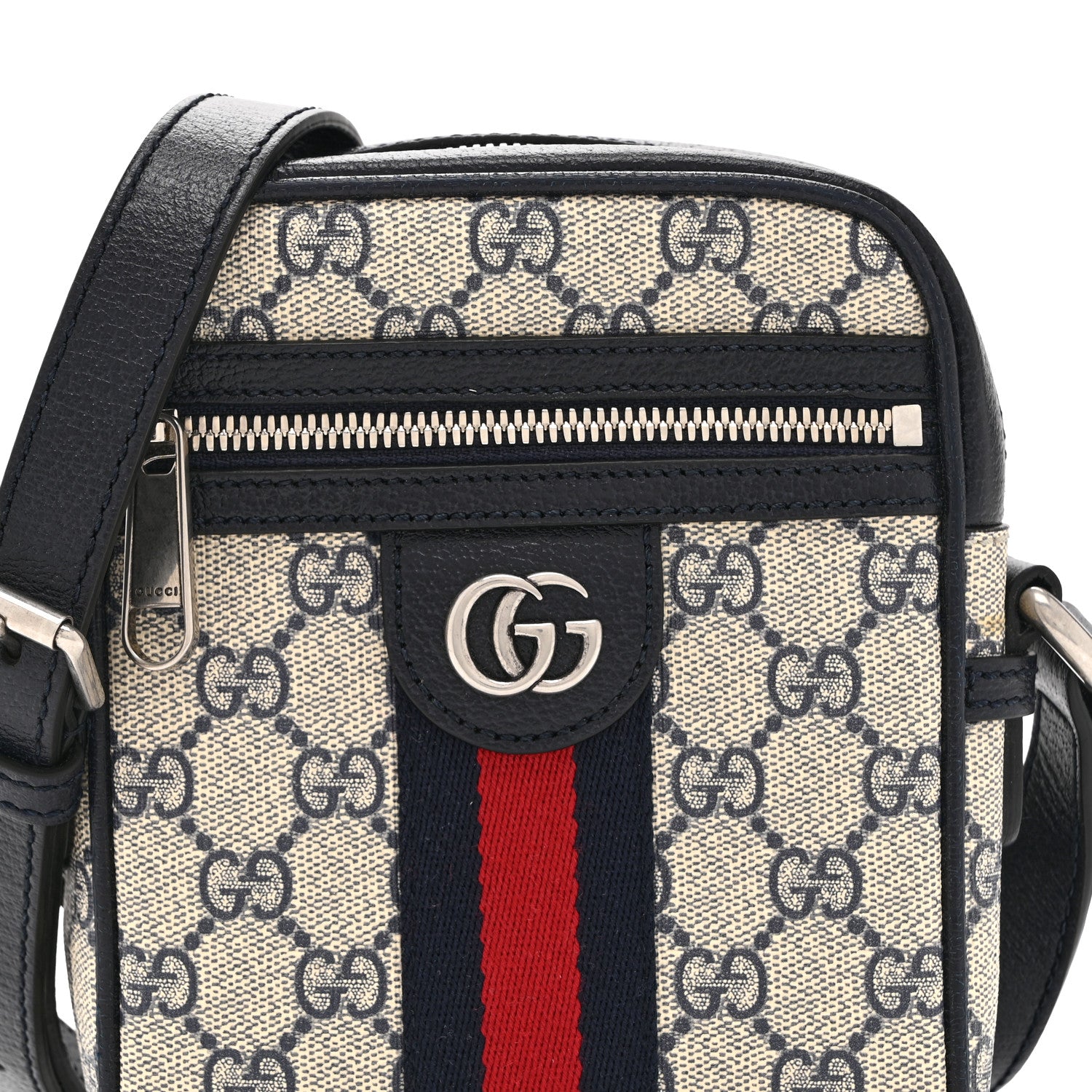 Gucci GG Supreme Monogram Textured Calfskin Web Mini Ophidia Messenger Beige Blue 8 of 10