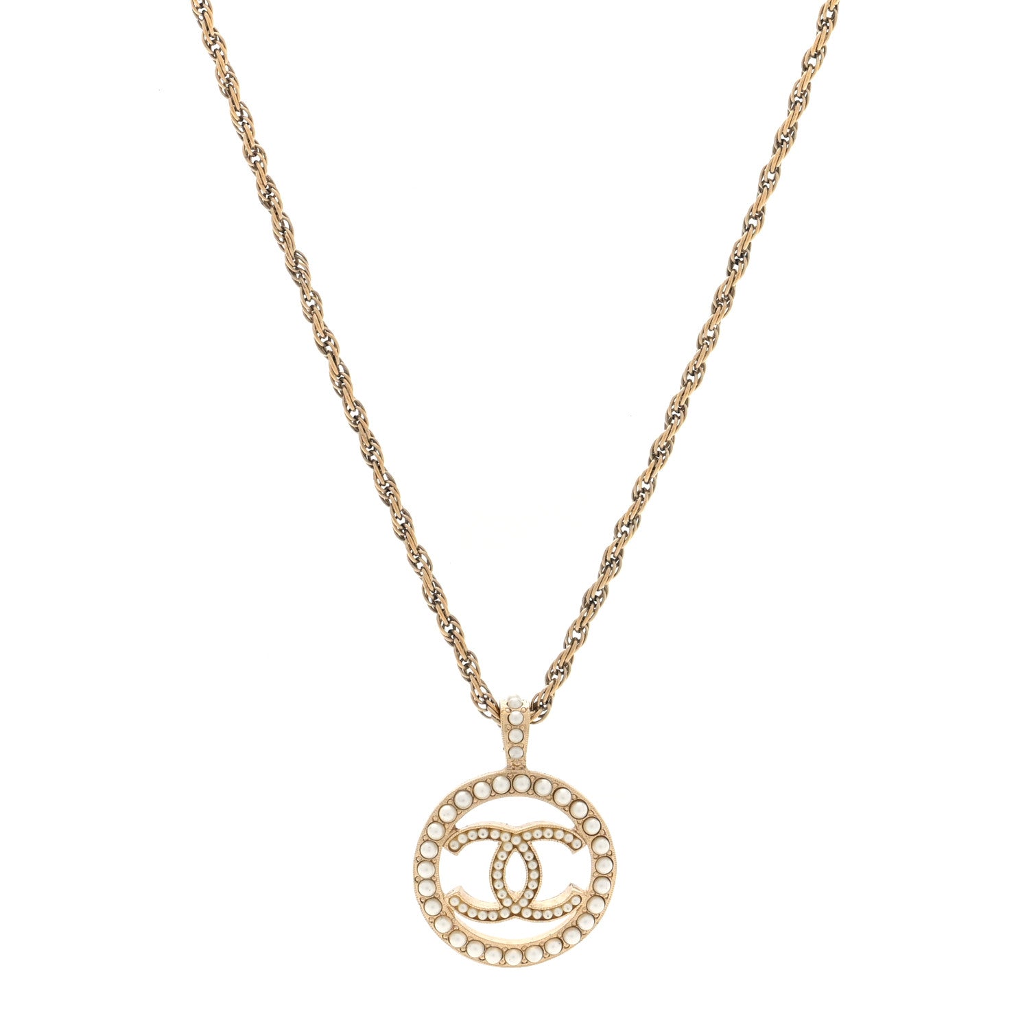 Chanel Pearl CC Round Pendant Necklace Gold 1 of 5