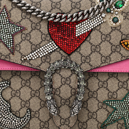 Gucci GG Supreme Monogram Suede Pierced Heart Embroidered Medium Dionysus Shoulder Bag Beige Ebony Pink Tropical Flower 8 of 16