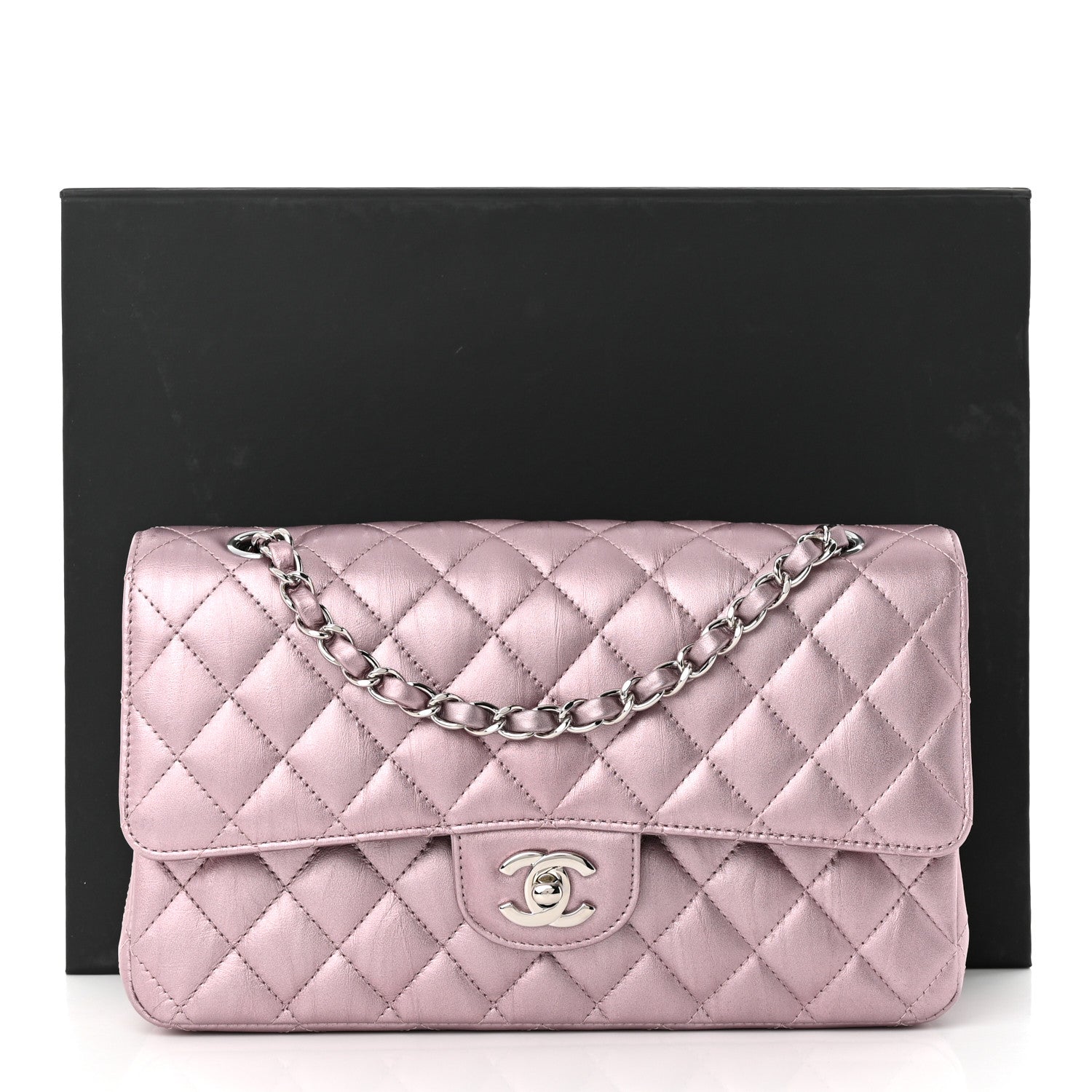 Chanel Metallic Calfskin Quilted Medium Double Flap Purple 11 of 11