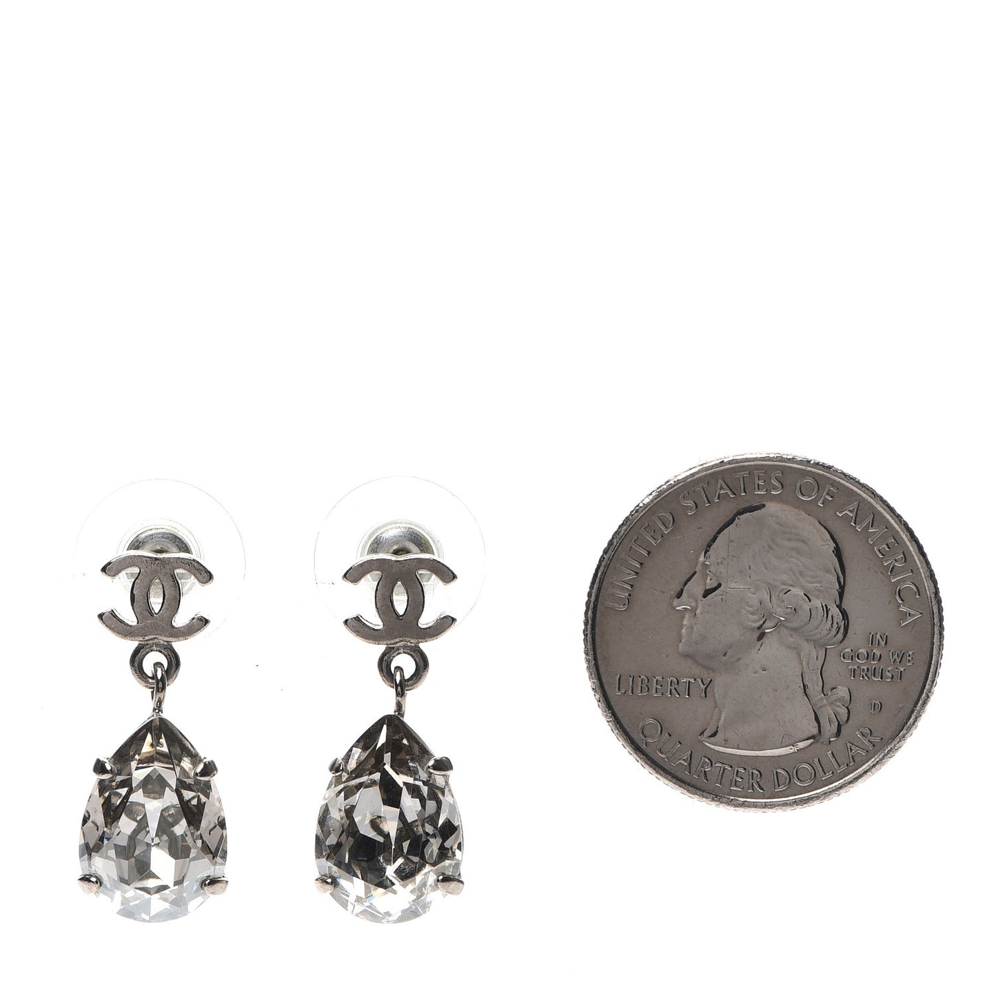 Crystal CC Tear Drop Earrings Silver