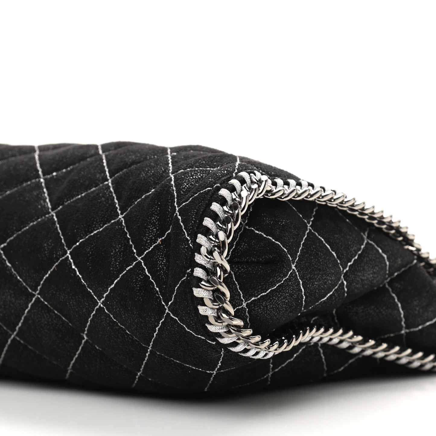 Metallic Shaggy Deer Quilted Small Falabella Tote Black