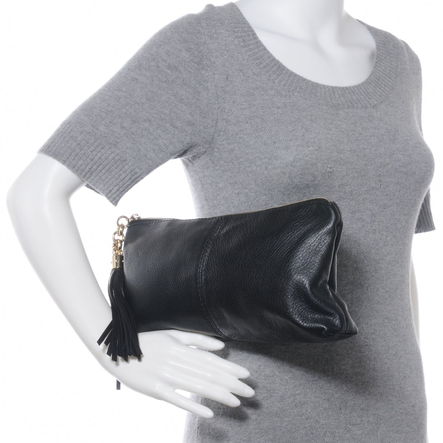 Leather Sienna Tassel Small Clutch Black