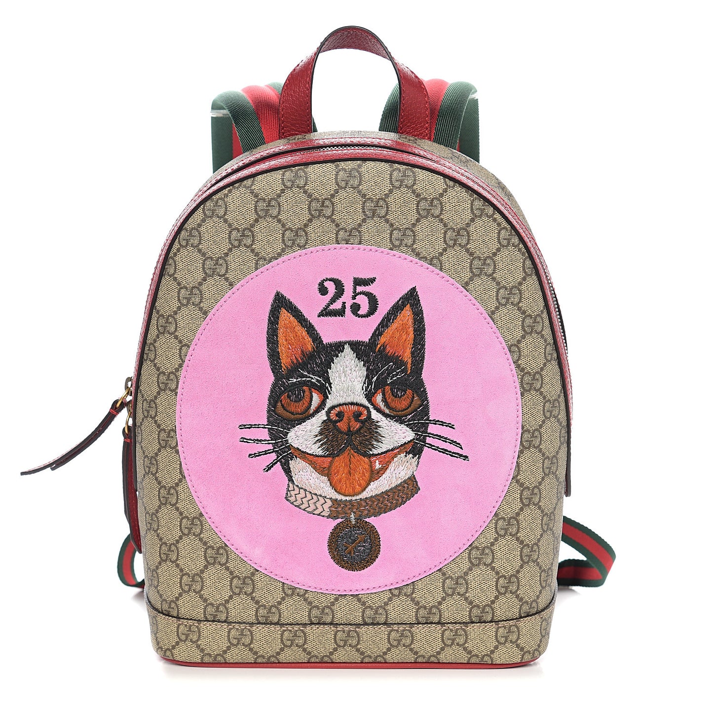 GG Supreme Monogram Web Bosco Patch Dome Backpack Beige Malva Hibiscus Red