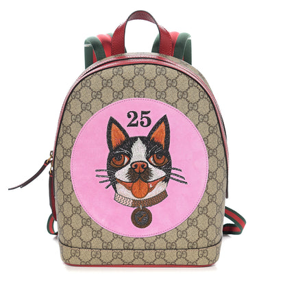 Gucci GG Supreme Monogram Web Bosco Patch Dome Backpack Beige Malva Hibiscus Red 1 of 9