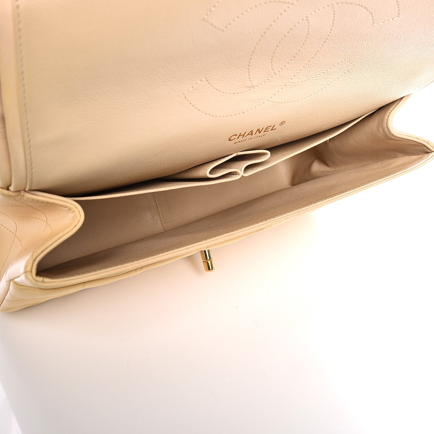 Lambskin Quilted Jumbo Double Flap Beige Clair