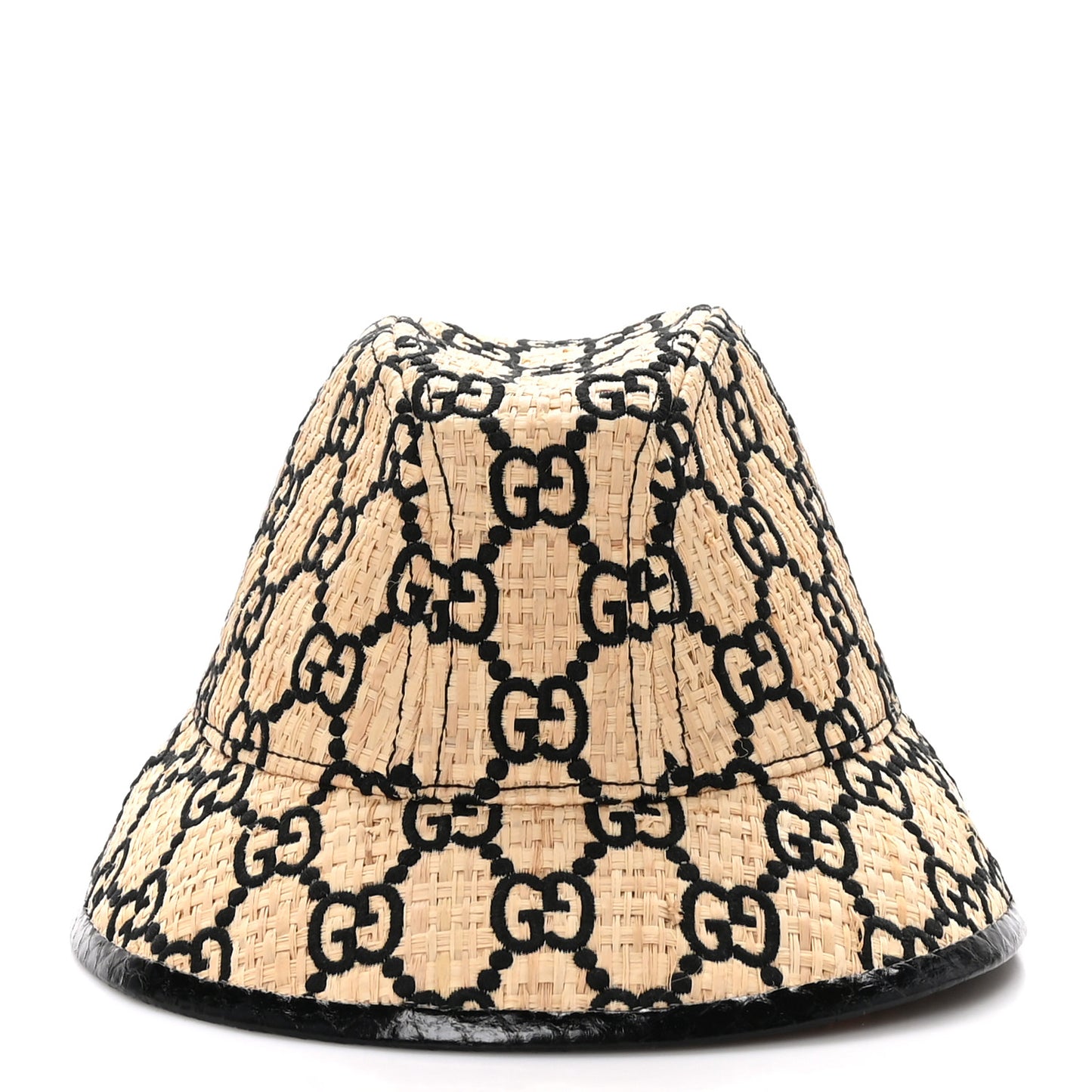 Raffia Elaphe Interlocking GG Embroidered Fedora Hat M Ivory Black