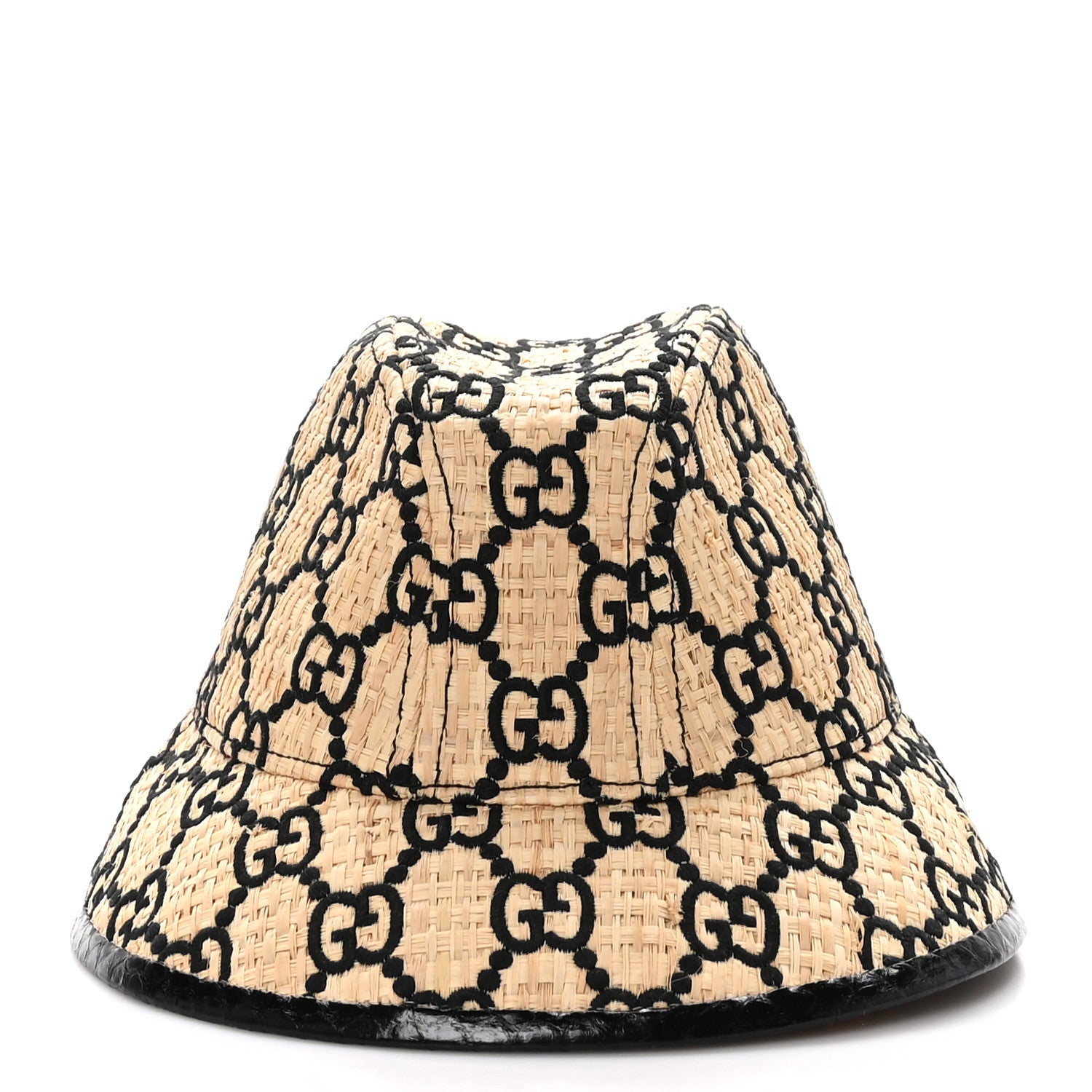 Gucci Raffia Elaphe Interlocking GG Embroidered Fedora Hat M Ivory Black 2 of 8