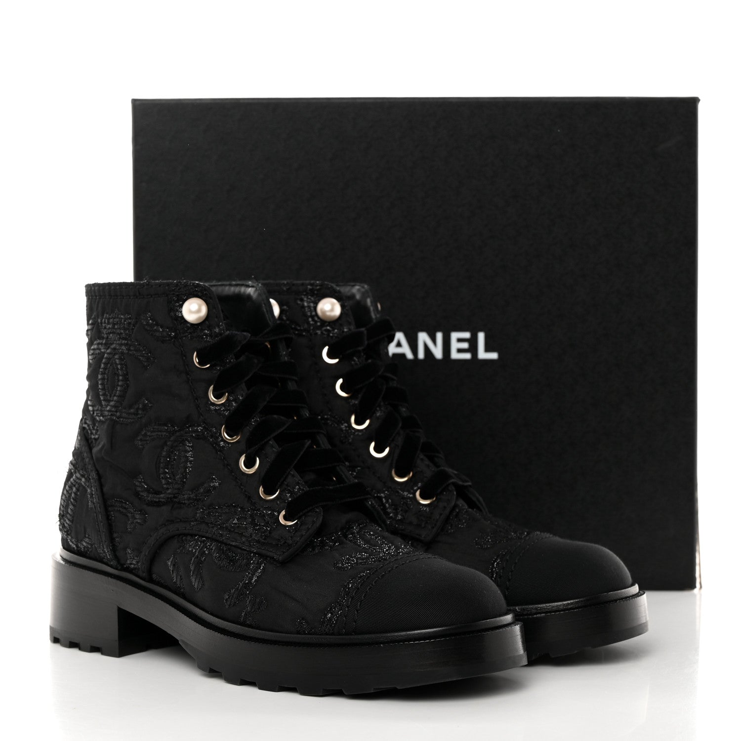 Chanel Tweed Grosgrain CC Combat Short Boots 38.5 Black 9 of 9